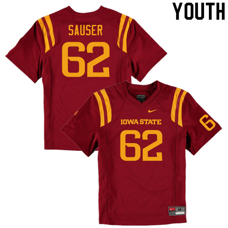 Youth #62 Dodge Sauser Iowa State Cyclones College Football Jerseys Sale-Cardinal